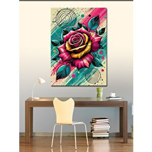 Kanvas Tablo Neon Renkli Gül Çizimi 70x100 cm