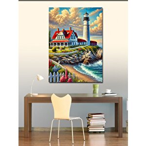 Kanvas Tablo Deniz Feneri Ve Sahil Manzarası 100x140 cm