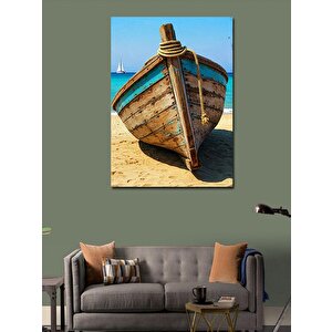 Kanvas Tablo Kumsalda Ahşap Kayık 100x140 cm