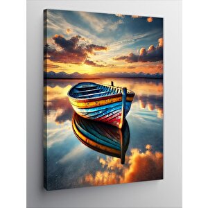 Kanvas Tablo Gün Batımında Renkli Kayık 100x140 cm