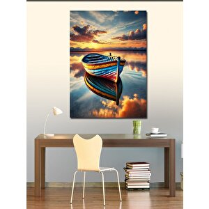 Kanvas Tablo Gün Batımında Renkli Kayık 100x140 cm