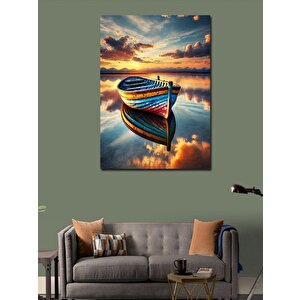 Kanvas Tablo Gün Batımında Renkli Kayık 100x140 cm