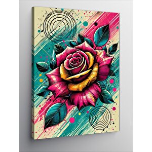 Kanvas Tablo Neon Renkli Gül Çizimi 50x70 cm
