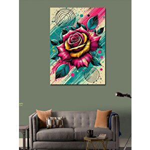 Kanvas Tablo Neon Renkli Gül Çizimi 50x70 cm