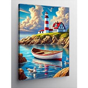 Kanvas Tablo Deniz Feneri Ve Kayık 50x70 cm
