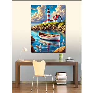 Kanvas Tablo Deniz Feneri Ve Kayık 50x70 cm