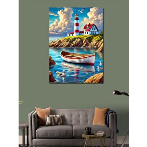 Kanvas Tablo Deniz Feneri Ve Kayık 50x70 cm