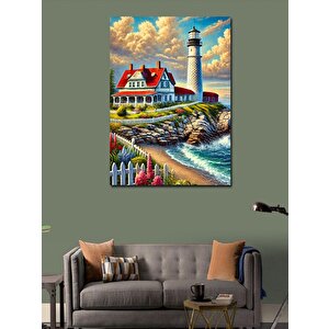 Kanvas Tablo Deniz Feneri Ve Sahil Manzarası 70x100 cm