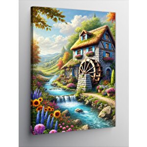 Kanvas Tablo Değirmenli Köy Manzarası 70x100 cm