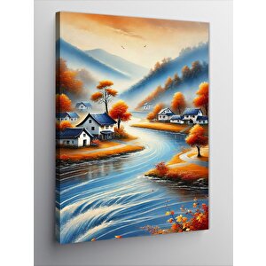 Kanvas Tablo Renkli Klasik Köy Manzarası 70x100 cm