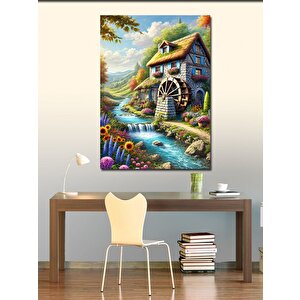 Kanvas Tablo Değirmenli Köy Manzarası 50x70 cm