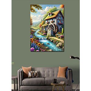 Kanvas Tablo Değirmenli Köy Manzarası 50x70 cm