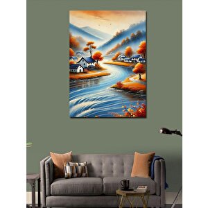Kanvas Tablo Renkli Klasik Köy Manzarası 100x140 cm