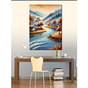 Kanvas Tablo Renkli Klasik Köy Manzarası 50x70 cm