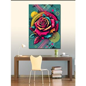 Kanvas Tablo Renkli Gül Ve Çizgi Deseni 100x140 cm