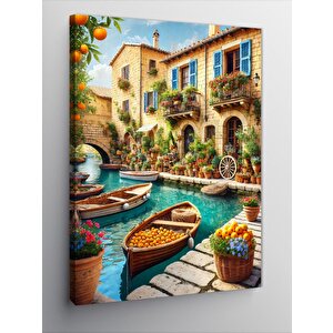 Kanvas Tablo Akdeniz Tarzı Sahil Kasabası 100x140 cm