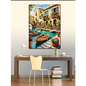Kanvas Tablo Akdeniz Tarzı Sahil Kasabası 100x140 cm