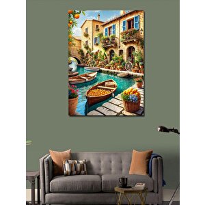 Kanvas Tablo Akdeniz Tarzı Sahil Kasabası 100x140 cm