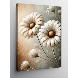 Kanvas Tablo Beyaz Papatyalar Ve Minimalist Çizim 70x100 cm