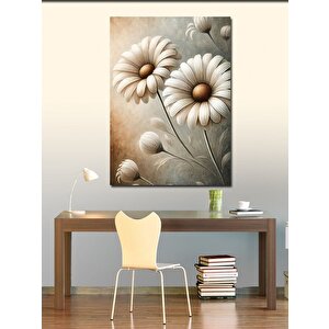 Kanvas Tablo Beyaz Papatyalar Ve Minimalist Çizim 70x100 cm