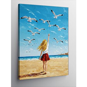 Kanvas Tablo Sahilde Koşan Kadın 100x140 cm
