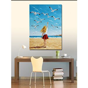 Kanvas Tablo Sahilde Koşan Kadın 100x140 cm