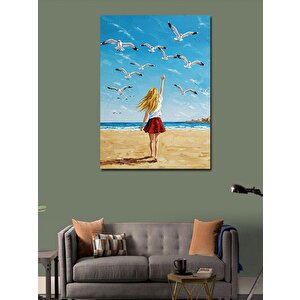 Kanvas Tablo Sahilde Koşan Kadın 100x140 cm