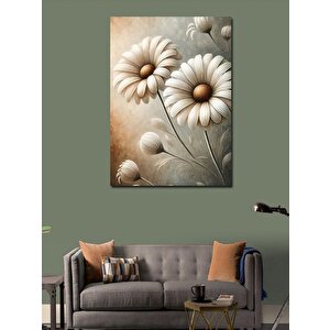 Kanvas Tablo Beyaz Papatyalar Ve Minimalist Çizim 100x140 cm