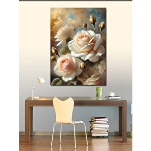 Kanvas Tablo Beyaz Gül Çizimi 50x70 cm