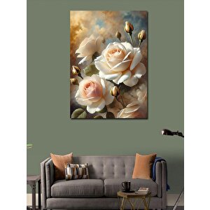 Kanvas Tablo Beyaz Gül Çizimi 50x70 cm