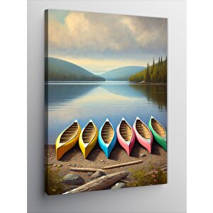 Kanvas Tablo Renkli Kayıklar Ve Göl Manzarası 70x100 cm