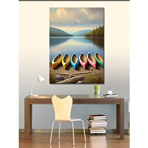 Kanvas Tablo Renkli Kayıklar Ve Göl Manzarası 70x100 cm