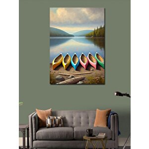 Kanvas Tablo Renkli Kayıklar Ve Göl Manzarası 70x100 cm