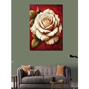Kanvas Tablo Beyaz Gül Ve Derin Kırmızı Zemin 50x70 cm