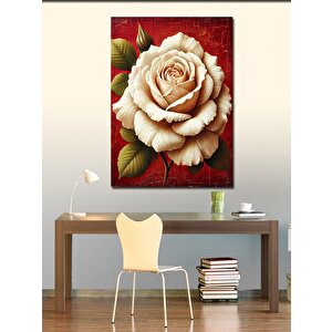 Kanvas Tablo Beyaz Gül Ve Derin Kırmızı Zemin 100x140 cm