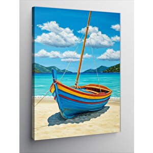 Kanvas Tablo Kumsalda Yalnız Kayık 100x140 cm