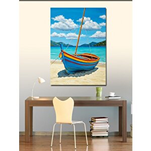 Kanvas Tablo Kumsalda Yalnız Kayık 100x140 cm