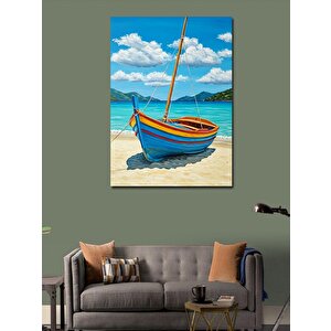 Kanvas Tablo Kumsalda Yalnız Kayık 100x140 cm