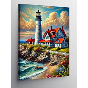 Kanvas Tablo Deniz Feneri Ve Sahil Evi 100x140 cm
