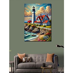 Kanvas Tablo Deniz Feneri Ve Sahil Evi 50x70 cm
