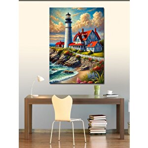 Kanvas Tablo Deniz Feneri Ve Sahil Evi 70x100 cm