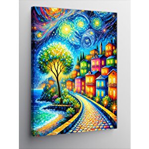 Kanvas Tablo Yıldızlı Gece Ve Köy Yolu 50x70 cm