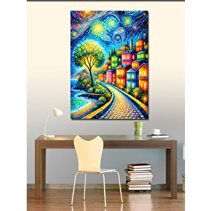 Kanvas Tablo Yıldızlı Gece Ve Köy Yolu 50x70 cm