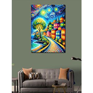 Kanvas Tablo Yıldızlı Gece Ve Köy Yolu 50x70 cm