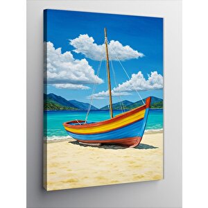 Kanvas Tablo Kumsalda Ahşap Kayık 100x140 cm