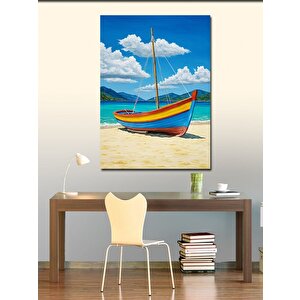 Kanvas Tablo Kumsalda Ahşap Kayık 100x140 cm