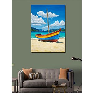 Kanvas Tablo Kumsalda Ahşap Kayık 100x140 cm