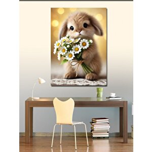Kanvas Tablo Papatya Tutan Tavşan 50x70 cm