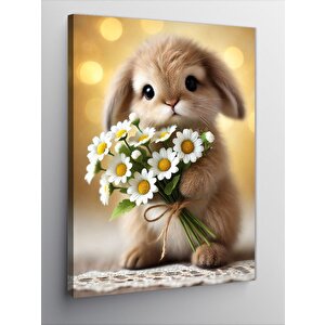 Kanvas Tablo Papatya Tutan Tavşan 100x140 cm