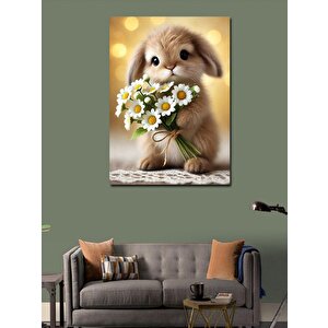 Kanvas Tablo Papatya Tutan Tavşan 100x140 cm